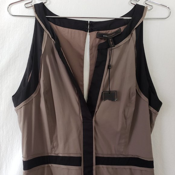 BCBGMAXAZRIA Aaron Grey Dusk Black Tiered Poplin Mini Sheath Dress 8 M L BNWT - Picture 5 of 16